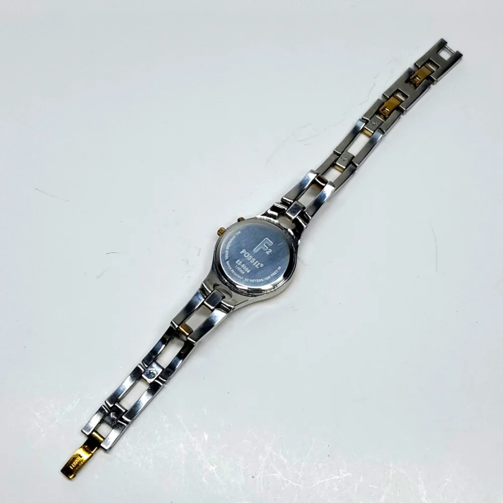 Vintage Fossil F² Watch ES9604 Two Tone Steel Wristband White Face Watch